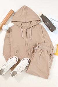 [SYNZ] Drawstring Zip Up Hoodie and Pants Active Set