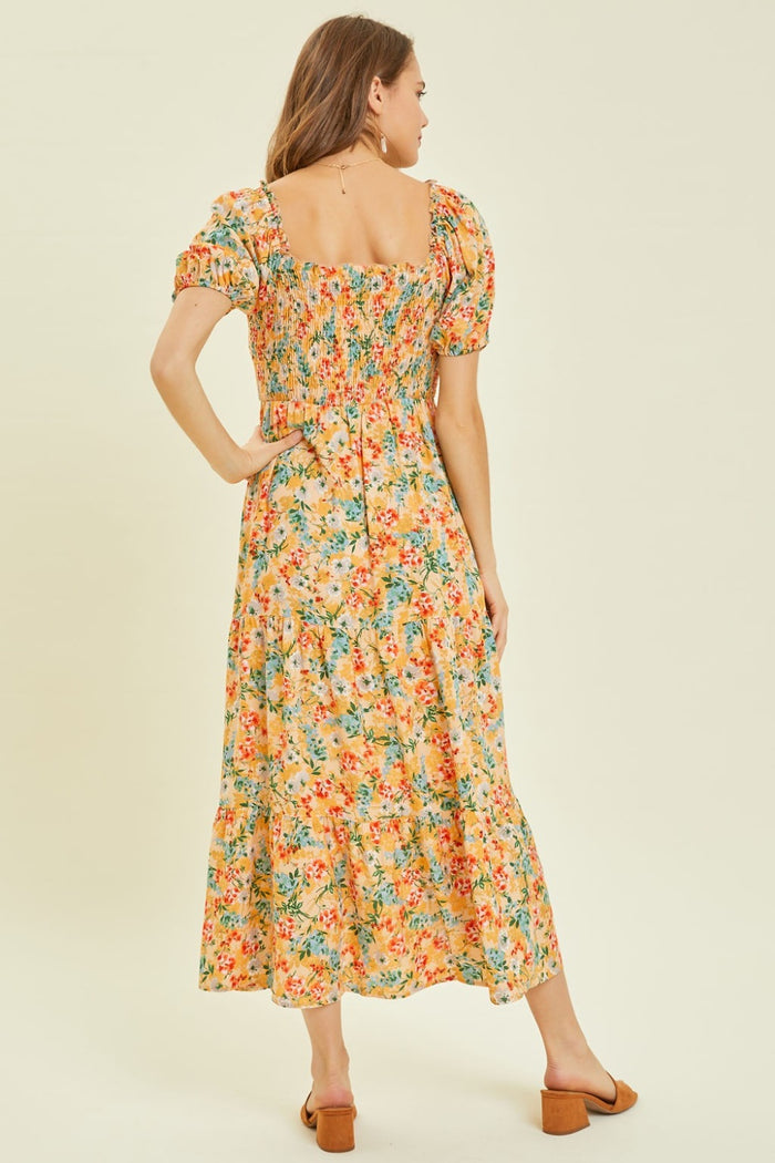 [HEYSON] Floral Smocked Tiered Midi Dress