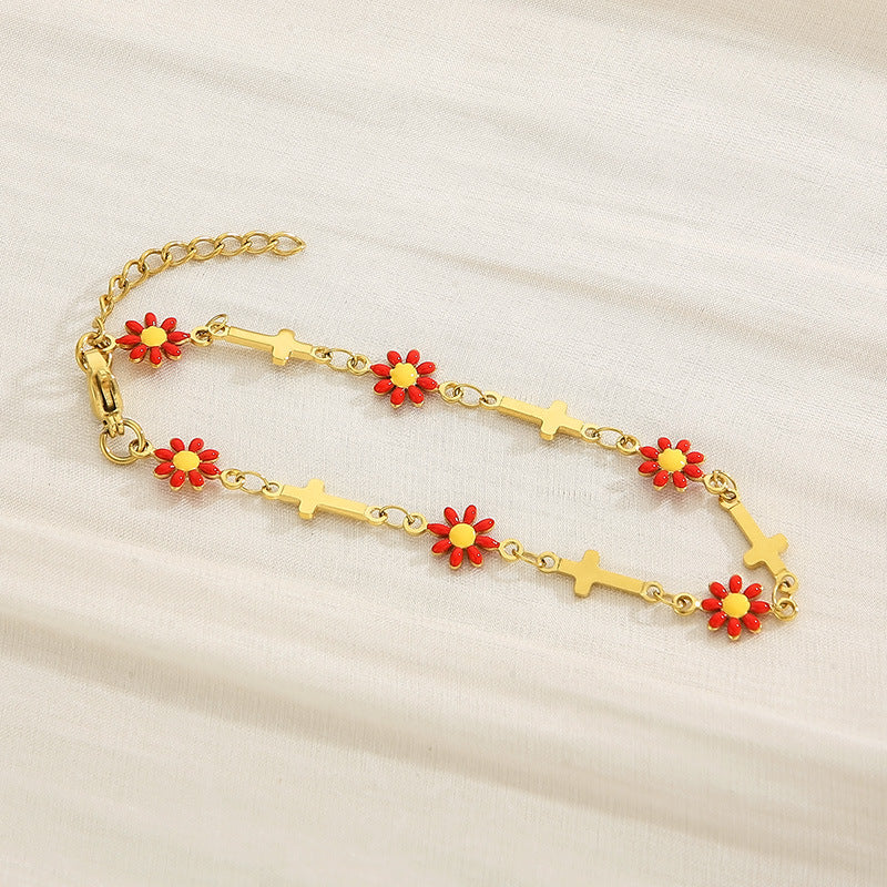 [K@L] Flower & Cross Stainless Steel Bracelet
