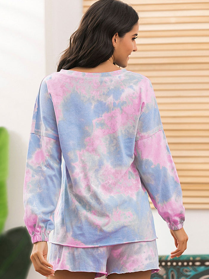 [Y&BL] Tie-Dye Long Sleeve Top and Shorts Lounge Set