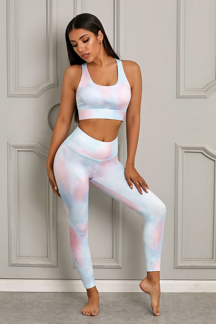 [SYNZ] Printed Sports Bra and Leggings Set