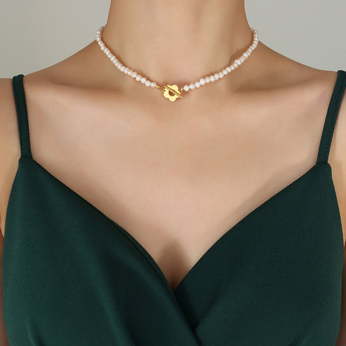 [M^L] Titanium Steel Pearl Flower Necklace