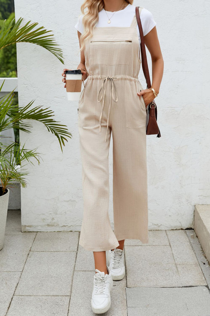 [Y@M] Drawstring Wide Strap Jumpsuit with Pockets