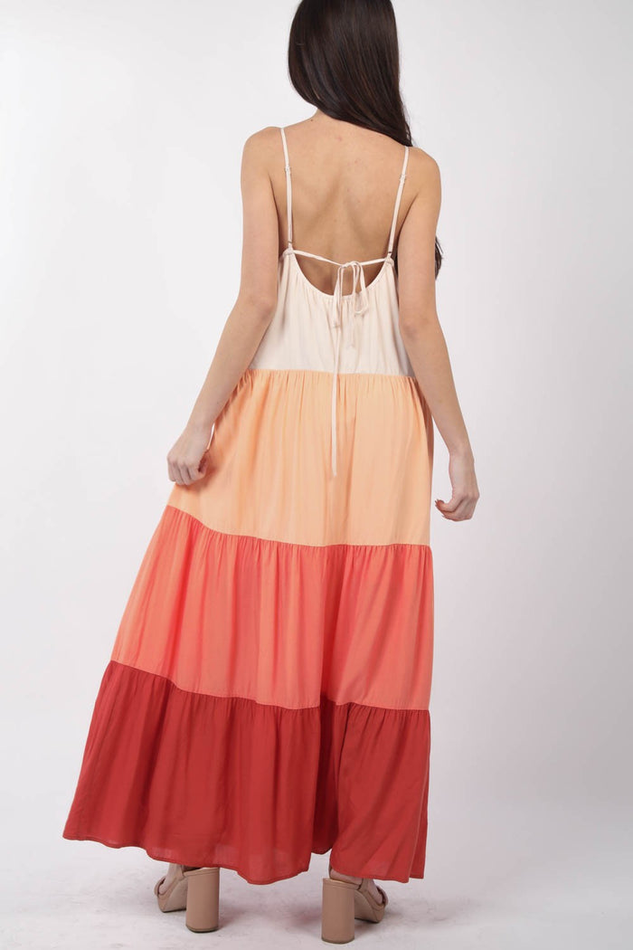 [VERY J] Color Block Tiered Maxi Cami Dress
