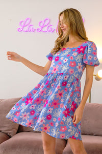 [BiBi] Floral Puff Sleeve Mini Dress