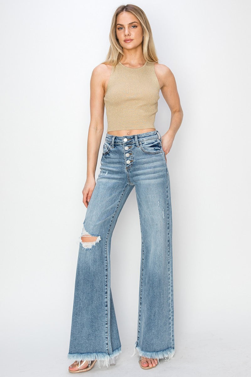 [RISEN] Mid Rise Button Fly Wide Leg Jeans