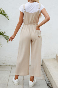 [Y@M] Drawstring Wide Strap Jumpsuit with Pockets