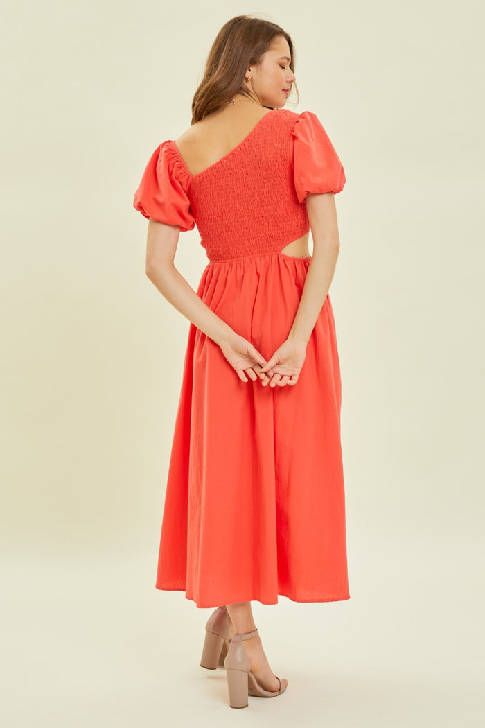 [HEYSON] Smocked Cutout Midi Dress