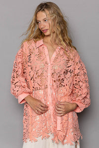 Collared Neck Button Up Lace Shirt