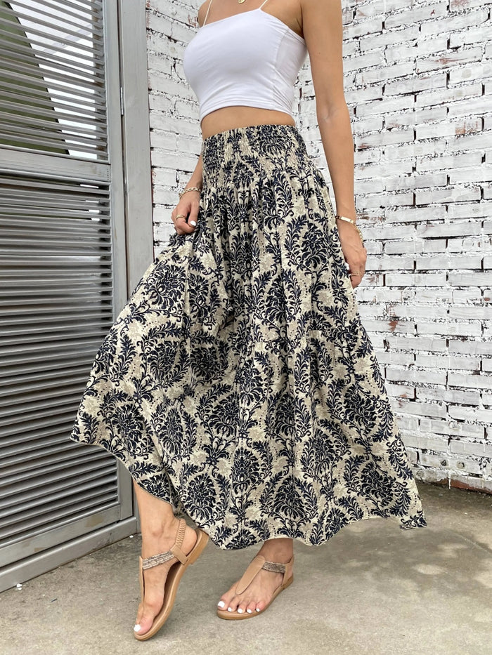 [Bigh] Printed Elastic Waist Maxi Skirt