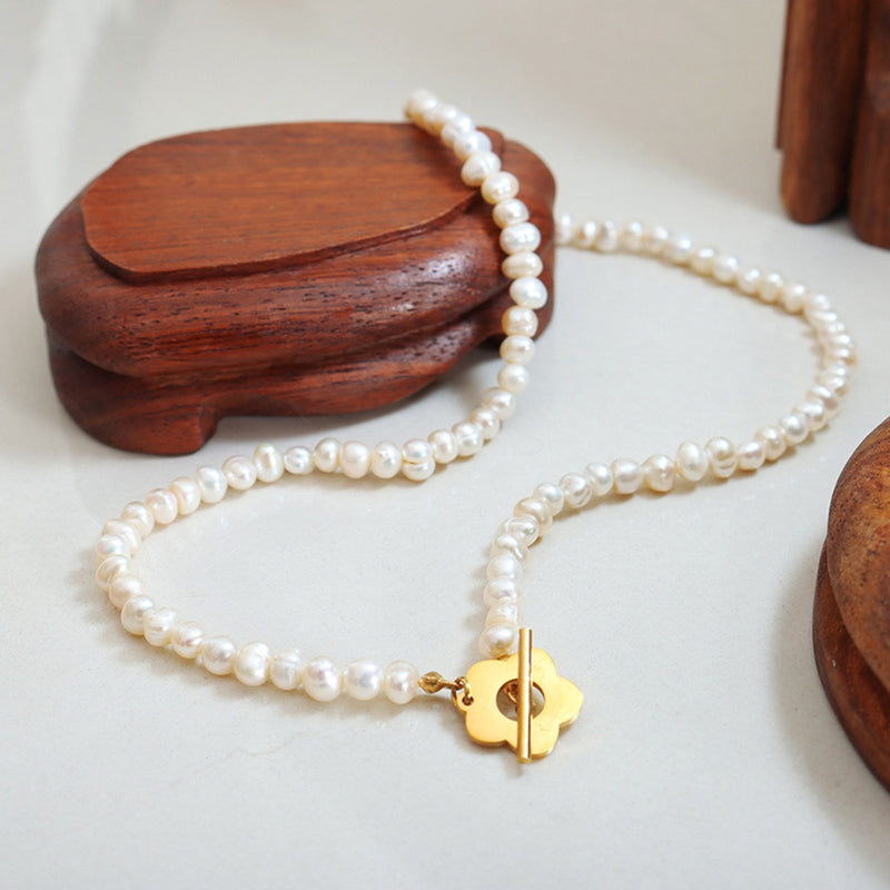 [M^L] Titanium Steel Pearl Flower Necklace