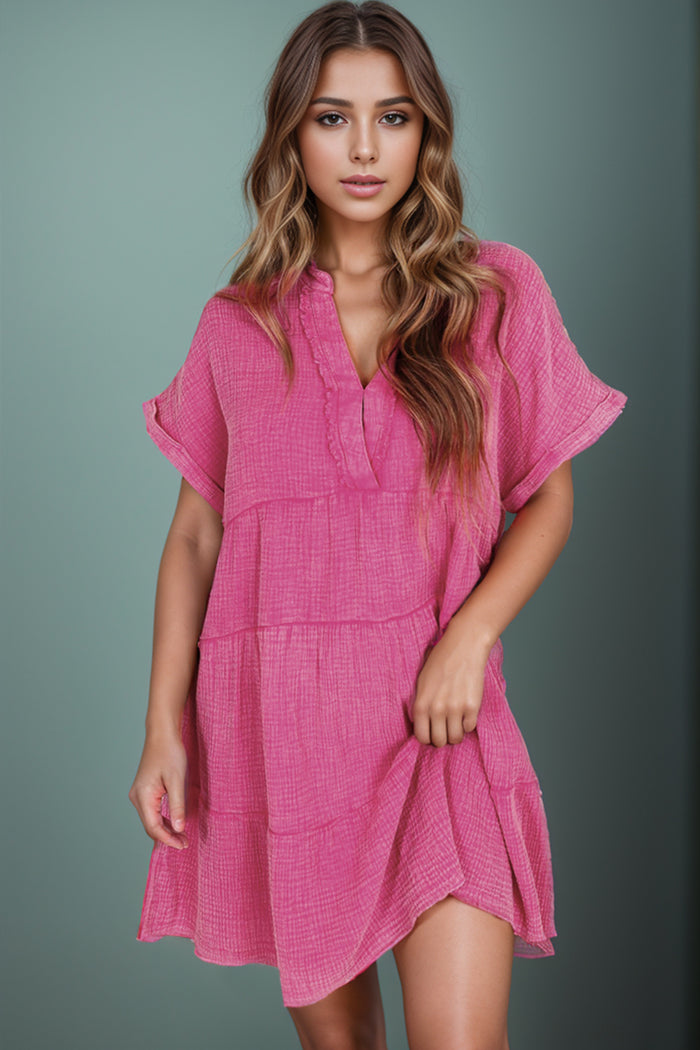 Tiered Notched Short Sleeve Dress