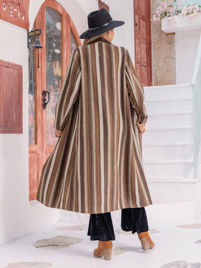 [H.R.Z] Striped Open Front Long Sleeve Outerwear