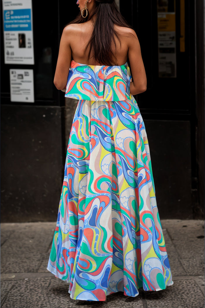 [Y@M] Slit Printed Tube Maxi Dress