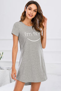 [H#Y] Graphic Round Neck Short Sleeve Lounge Dress