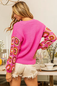 [BiBi] V-Neck Crochet Long Sleeve Sweater