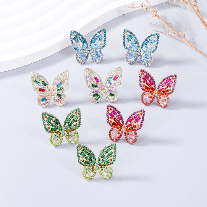 [J.J.S.P] Alloy Inlaid Rhinestone Butterfly Earrings