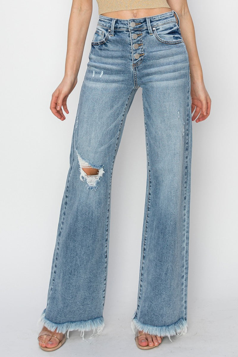[RISEN] Mid Rise Button Fly Wide Leg Jeans