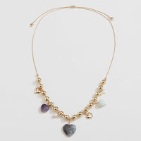 [Ken] Natural Stone Gold-Plated Heart Necklace