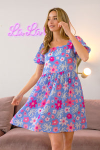 [BiBi] Floral Puff Sleeve Mini Dress