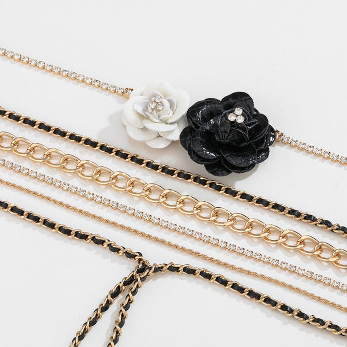 [Ken] Alloy Rhinestone Multi-Layered Flower Necklace