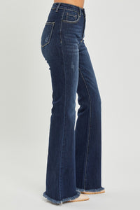 [RISEN] High Waist Raw Hem Flare Jeans