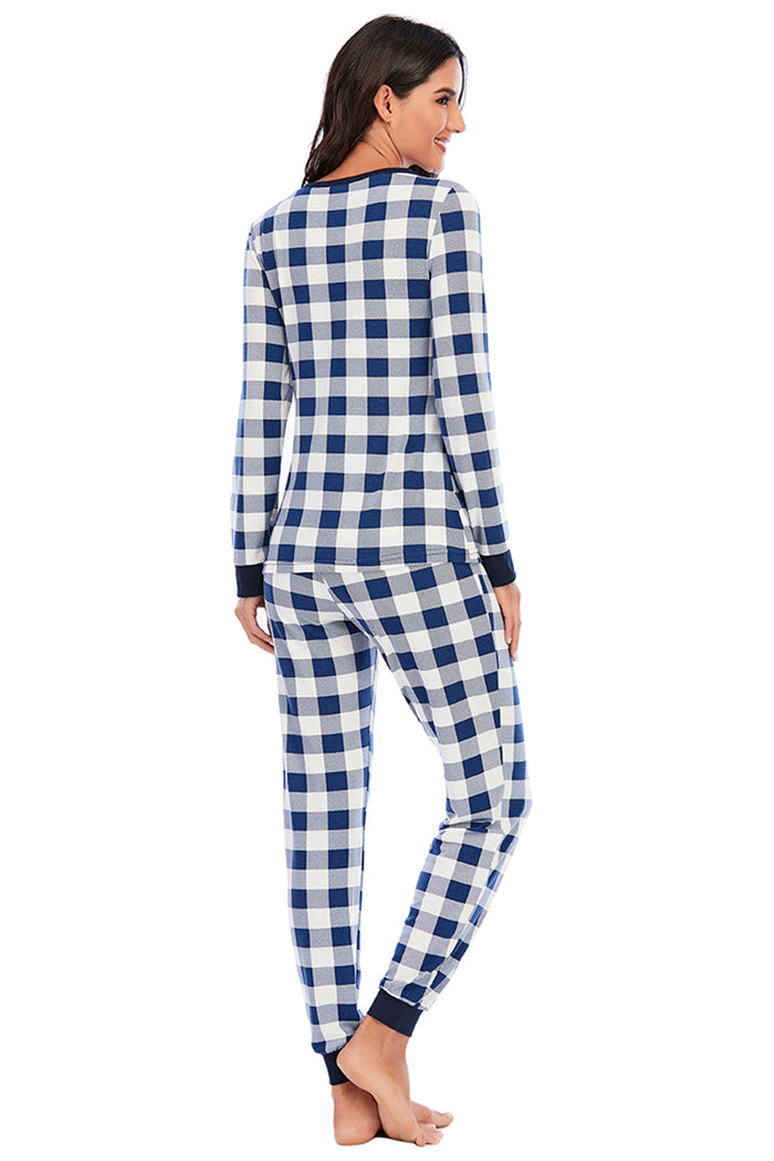 [H#Y] Plaid Round Neck Top and Pants Set