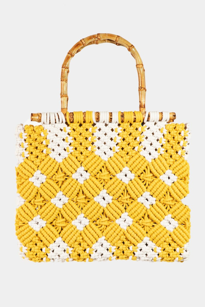 [Fame Accessories] Fame Wooden Handle Braided Handbag
