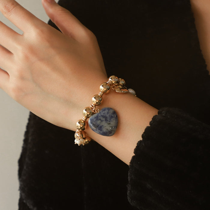 [Ken] Natural Stone Gold-Plated Heart Bracelet
