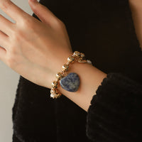 [Ken] Natural Stone Gold-Plated Heart Bracelet