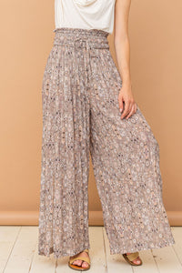 [And The Why] Printed Smocked Waist Slit Wide Leg Pants