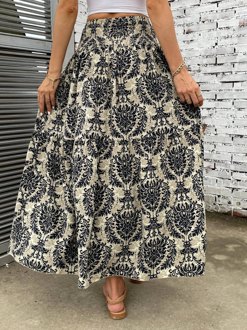 [Bigh] Printed Elastic Waist Maxi Skirt