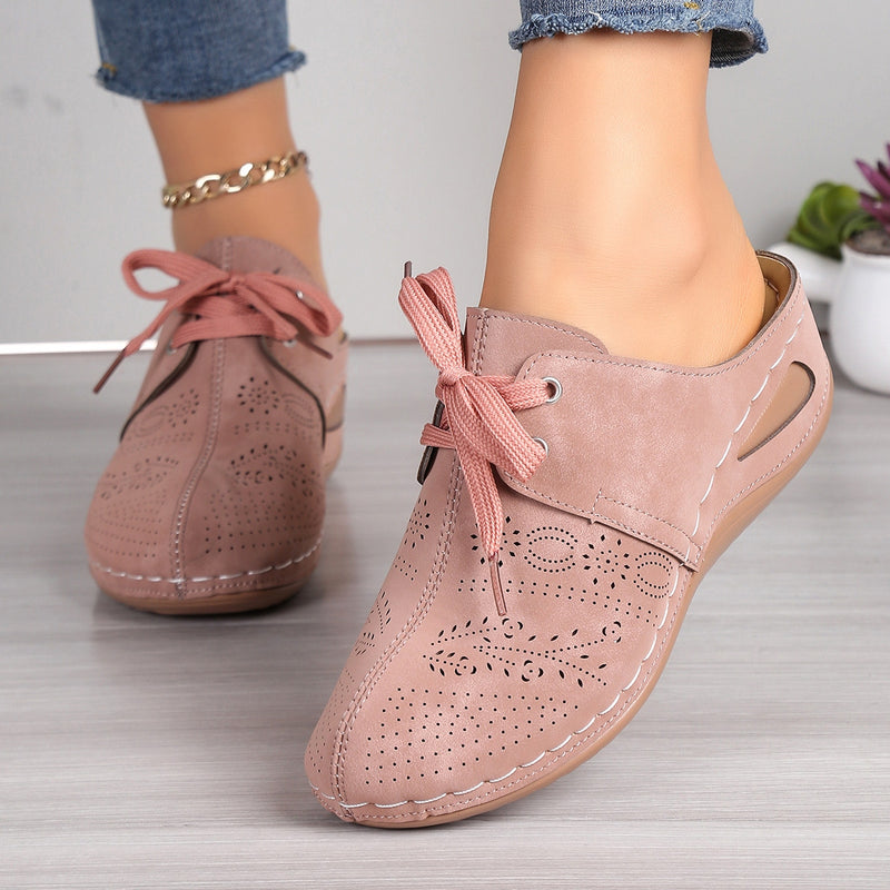 Lace-Up Round Toe Wedge Sandals