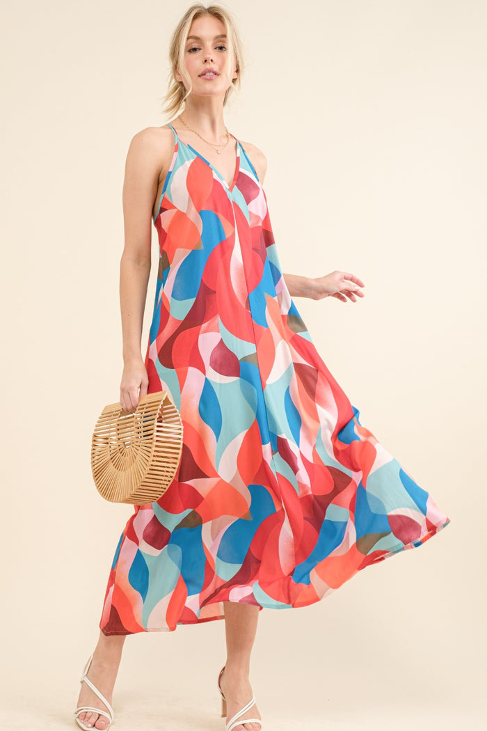 [And the Why] Printed Crisscross Back Cami Dress
