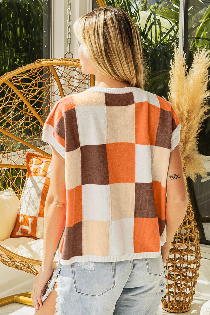 Color Block Checkered Sweater Vest