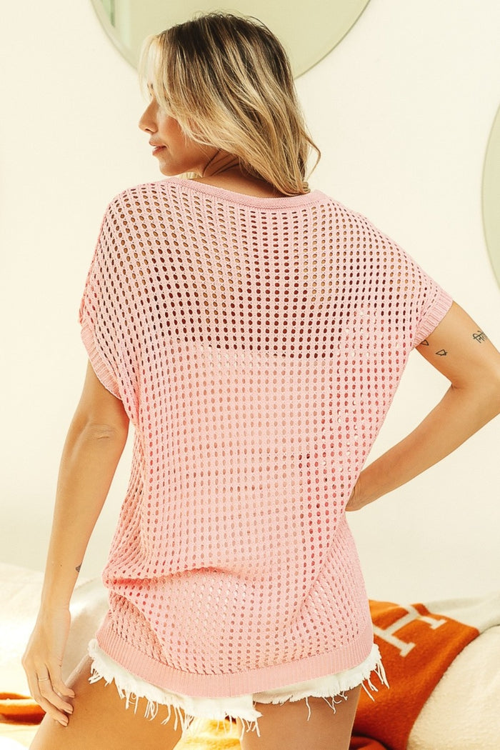 Openwork Short Sleeve Knit Cover Up
